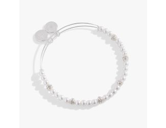 Pearl Beaded Bangle - Shiny Silver
