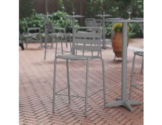 Commercial Silver Indoor-Outdoor Restaurant Stacking Stool with Triple Slat Back