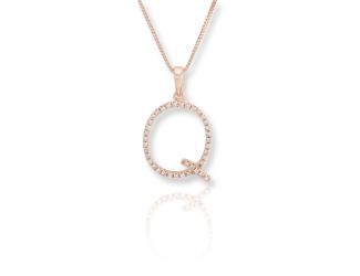 PARIKHS Diamond Initial 'Q' Pendant Necklace in 18k Rose Gold over Sterling Silver 0.10ct IJK-I2