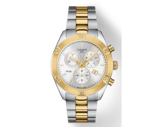 Ladies PR 100 Sport Chic Chronograph 2-Tone Stainless Steel Watch Silver Dial