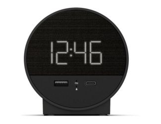 Station O Small round Alarm clock w/Dual USB charge Black
