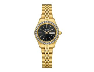 Ladies' Quartz Watch, Gold-tone with Black Dial