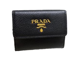 Prada Vitello Grain Nero Black Bifold ID Holder Snap Wallet