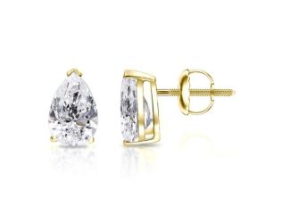 Bright White Pristine Pear Lab Grown Diamond Screwback Stud in 14K Yellow Gold 1.90ct, GH, VS