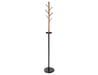 Freestanding Coat Rack w/ Tree Design & Accessory Tray Black/Brown