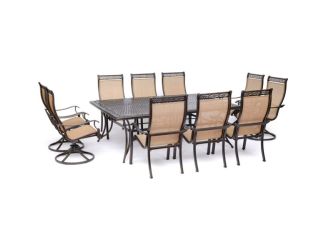 Manor 11-Piece Dining Set with 6 Sling Chairs, 4 Swivel Rockers, and an Extra-Large 60" x 84" Cast-T