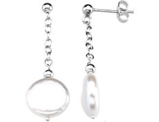Sterling Silver 12-13mm Freshwater Cultured Coin Pearl Earrings