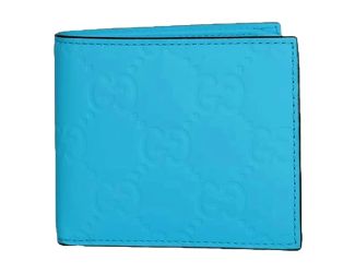 Gucci GG Leather Neon Blue Rubber Effect Bifold Wallet