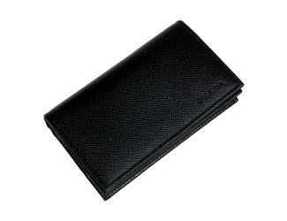 Prada Mens Saffiano Flap Card Holder Wallet Black