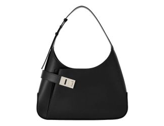 Ferragamo Arch Black Brushed Leather Hobo Shoulder Bag