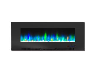 50-In. Wall-Mount Electric Fireplace in Black with Multi-Color Flames and Crystal Rock Display