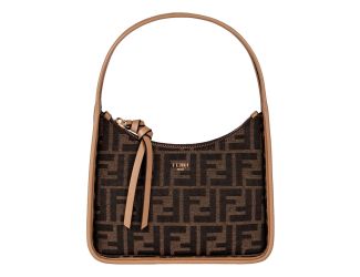 Fendi Fendessence Zucca Brown Canvas Crescent Mini Shoulder Bag