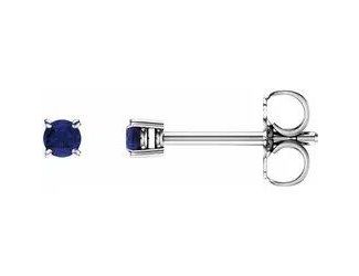 14K White Round Blue Sapphire Earrings