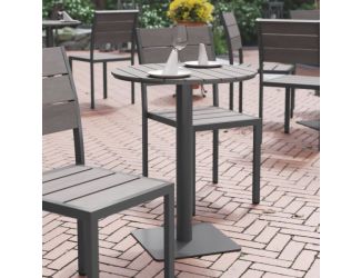 Commercial 24 Inch Round Faux Teak Outdoor Patio Dining Table - Natural/Gray