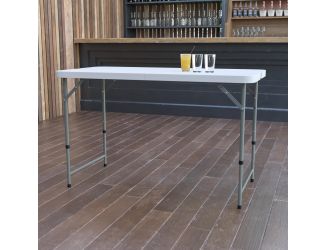 4-Foot Height Adjustable Bi-Fold White Plastic Folding Table w/ Handle