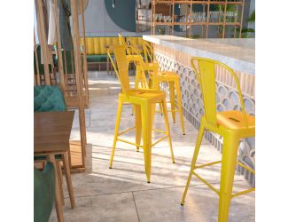 30" High Yellow Metal Indoor-Outdoor Barstool with Back - Kitchen Furniture