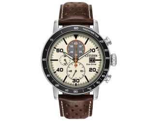 Mens Brycen Eco-Drive Multi-Dial Brown Leather Watch Ivory