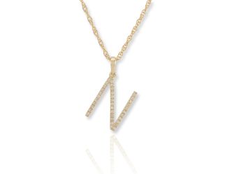 PARIKHS Initial Pendant Alphabet 'N' in CZ with chain in 925 Sterling Silver with Yellow Plating