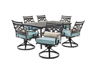 Montclair 7-Piece Dining Set in Ocean Blue with 6 Swivel Rockers and a 40" x 66" Dining Table