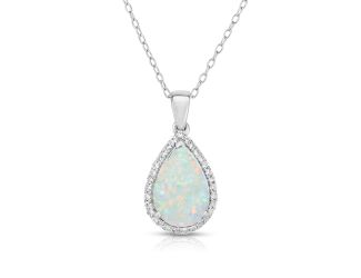 Pear Shaped Opal & White Sapphire Necklace