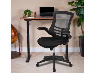 Mahogany Electric Height Adjustable Standing Desk with Mesh Executive Chair