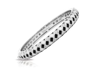 Belle Etoile Harlequin - Black/White Enamel CZ Stackable Bangle. Latch.