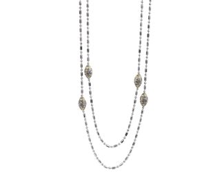 Beaded Long Strand Necklace. 38" L. Rhodium & Gold. Made in America
