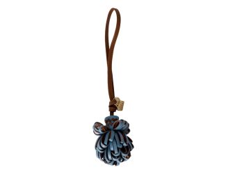 Miu Miu Trick Nappa Leather Pompom Bag Charm in Blue and Brown with Gold Hardware