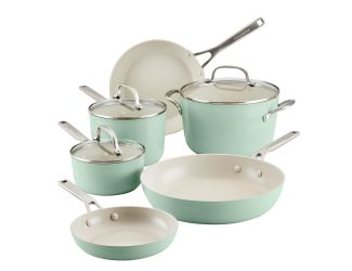 9pc Hard Anodized Ceramic Nonstick Cookware Set Pistachio