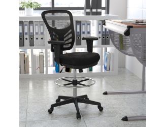 Mid-Back Black Mesh Ergonomic Drafting Chair/Black Frame - Adjustable Foot Ring