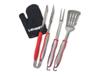 3pc Grilling Tool Set w/ Black Grill Glove Red