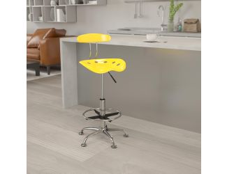 Vibrant Yellow and Chrome Drafting Stool with Tractor Seat