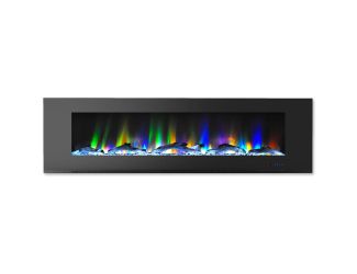 72 In. Wall-Mount Electric Fireplace in Black with Multi-Color Flames and Driftwood Log Display