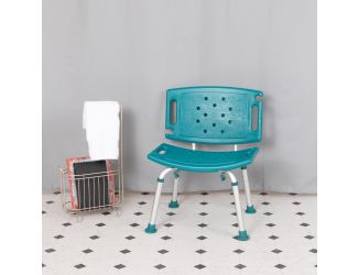 Tool-Free 300 Lb. Capacity, Adjustable Teal Bath & Shower Chair with Large Back