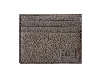 Fendi Baguette Grey and Yellow Grained Leather Card Case Wallet