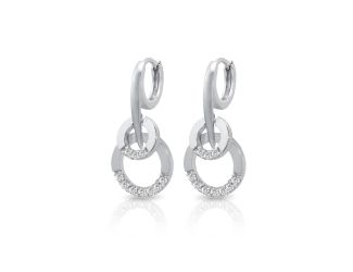 PARIKHS Rhodium Plated Two Round CZ Lever Back huggie hoop Earrings in 925 Sterling Silver
