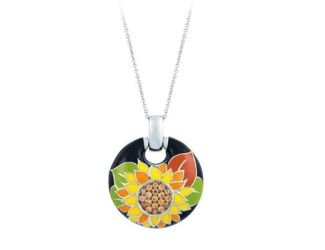 Belle Etoile Round Champagne Cubic Zirconia studded Sunflower Pendant - 925 SS with chain