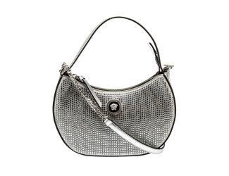 Versace La Medusa Crystal Half Moon Hobo Shoulder Crossbody Bag Silver