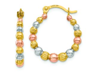 14K & White and Rose Rhodium Beaded Hoop Earrings