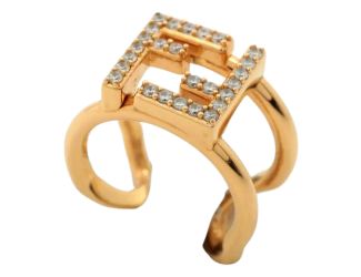 Fendi FF Anello Gold and Crystal Embellished Ring Small