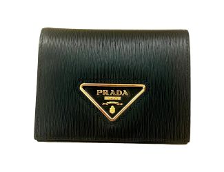 Prada Vitello Move Nero Black Triangle Logo Leather Bifold Snap Wallet