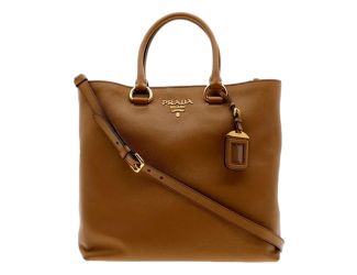 Prada Vitello Phenix Caramel Brown Shopping Tote Bag
