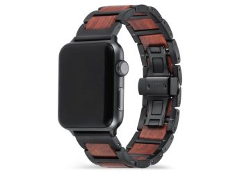 Large Apple Watch Band  Black Sandalwood Stainless Steel x Wood (42mm, 44mm, 45mm)