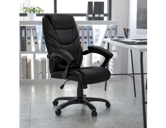 Black LeatherSoft Executive Swivel Ergonomic Office Chair with Padded Arms