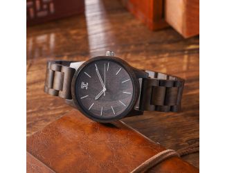 Earth - Dark Sandalwood &  Walnut Woodgrain Wooden Watch 45mm