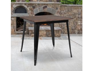 31.5" Square Black Metal Indoor Table with Walnut Rustic Wood Top - Caf Table