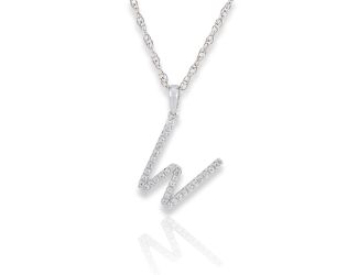 PARIKHS Diamond Initial 'W' Pendant Necklace in 18k White Gold over Sterling Silver 0.10ct IJK-I2