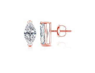 Bright White Pinnacle Marquise Lab Grown Diamond Screwback Stud in 14K Rose Gold 0.50ct, GH, VVS