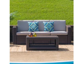 Chocolate Brown Faux Rattan Coffee Table - Outdoor Accent Table - Patio Table