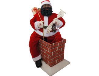 48-In. Music and Motion African American Santa Claus in the Chimney, Christmas Animatronic